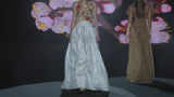 LOOK 1 INFINITY | Long printed chiffon dress with asymmetrical neckline