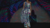 LOOK 1 INFINITY | Long printed chiffon dress with asymmetrical neckline