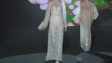 LOOK 1 INFINITY | Long printed chiffon dress with asymmetrical neckline