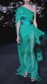 LOOK 17 JANAIS Dress | Asymmetric party dress made of green chiffon