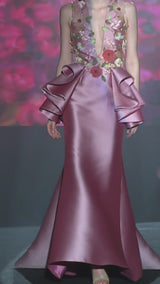 LOOK 24 LAURELI Dress | Party dress in embroidered tulle and mikado piqué with strapless neckline