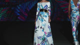 LOOK 1 INFINITY | Long printed chiffon dress with asymmetrical neckline