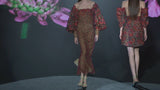 LOOK 1 INFINITY | Long printed chiffon dress with asymmetrical neckline