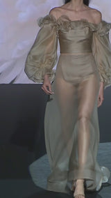 LOOK 15 Dress LAUREL | Party dress in natural gauze with crossed halter neckline