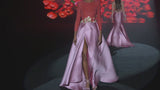 LOOK 1 INFINITY | Long printed chiffon dress with asymmetrical neckline