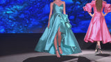 LOOK 34 Vestido MANHATTAN | Vestido de fiesta en mikado maldivas con escote corazón, falda asimétrica y volante en cascada