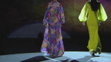 LOOK 16 FILARDI | Vestido de fiesta en plumeti estampado multicolor con falda de vuelo
