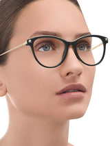 a woman wearing glasses and a glasses and glasses 