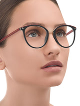 a woman wearing glasses and a glasses and glasses 