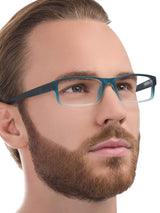 a close up of a person wearing glasses 